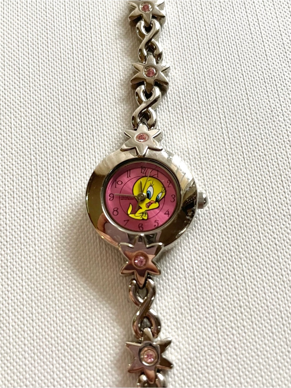 Tweety Bird Face Pink Dial Star Link Bracelet Watch - Needs Battery